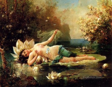 Desnudo Painting - Un idilio acuático 2 Hans Zatzka Clásico desnudo